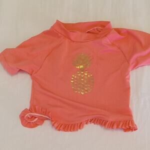 Lily & Dan Girl's Size Medium Orange Swim Top with Gold Pineapple. Bight, Summer